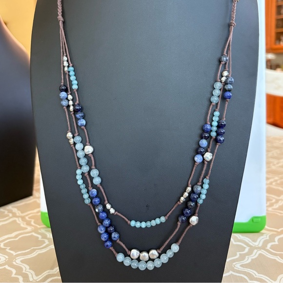 Sodalite blue crystal gemstone adjustable beaded necklace multi stranded - Picture 1 of 11